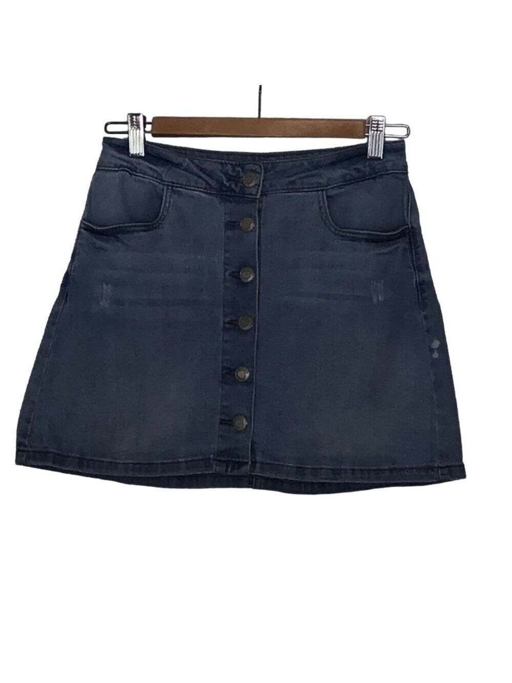 STREETWEAR society mini skirt button up faded blue distressed stretchy small